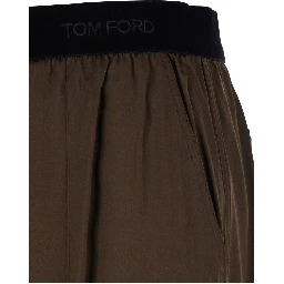 Brown Pants with Elastic Waist and logo lettering in Stretch Silk for Women