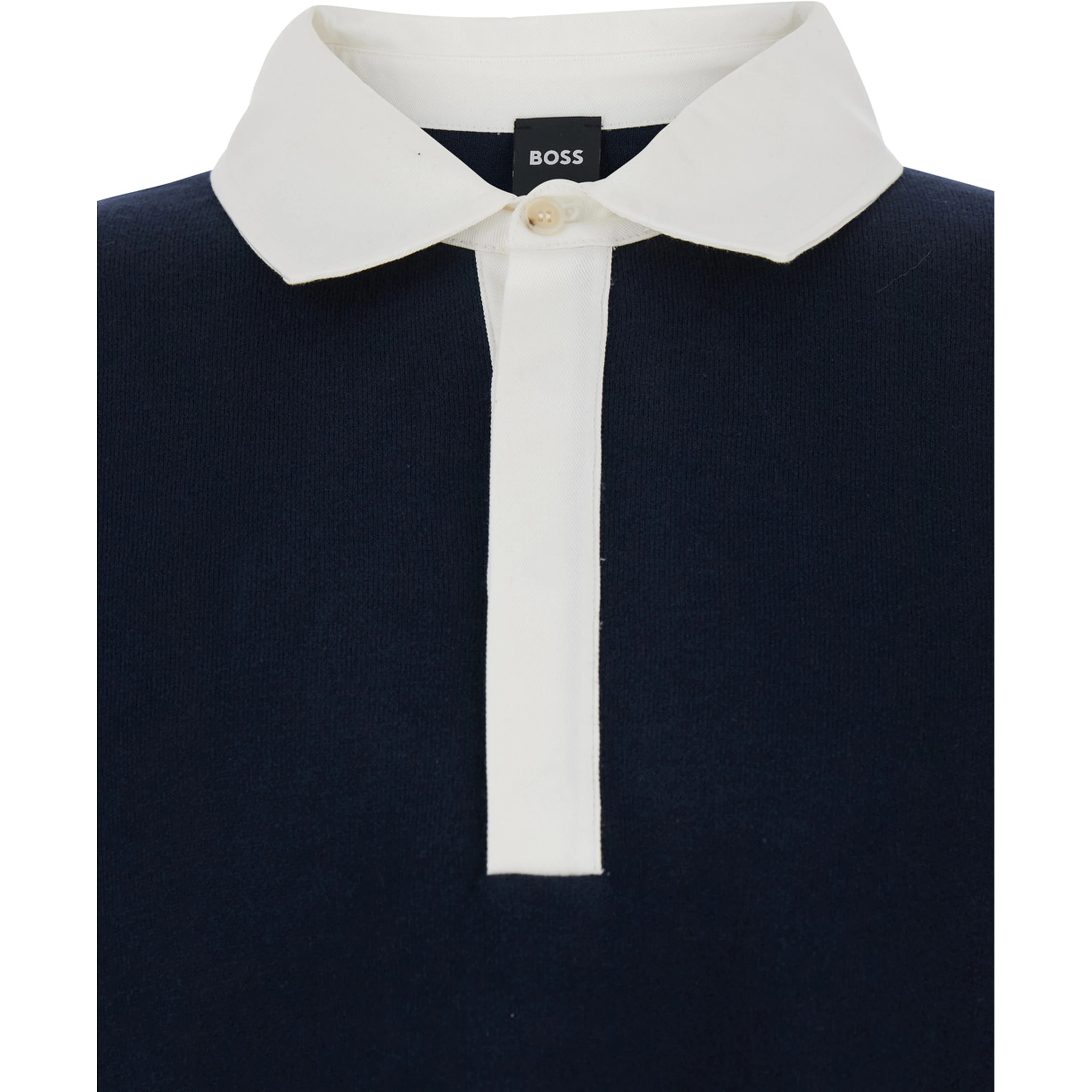 Blue Sweater with Polo-Shirt Style Collar in Cotton and Wool Blend for Men