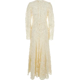 Fiona White Long Dress with All-Over Embroidery and Concealed Rear Zip Closure in Tech Fabric Woman