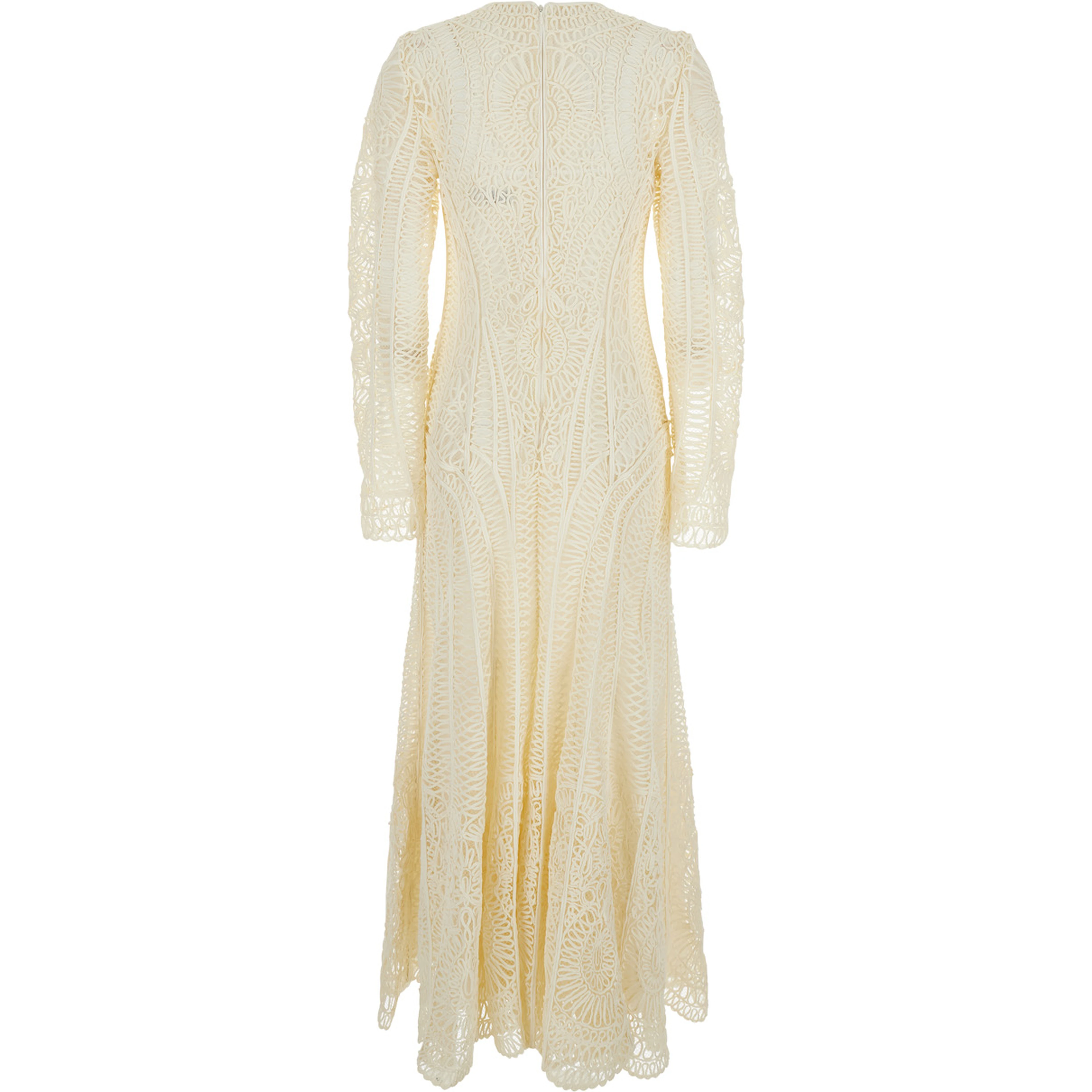 Fiona White Long Dress with All-Over Embroidery and Concealed Rear Zip Closure in Tech Fabric Woman