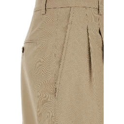 Beige Cotton Pants with Belt Loops and Front Pleats for Women