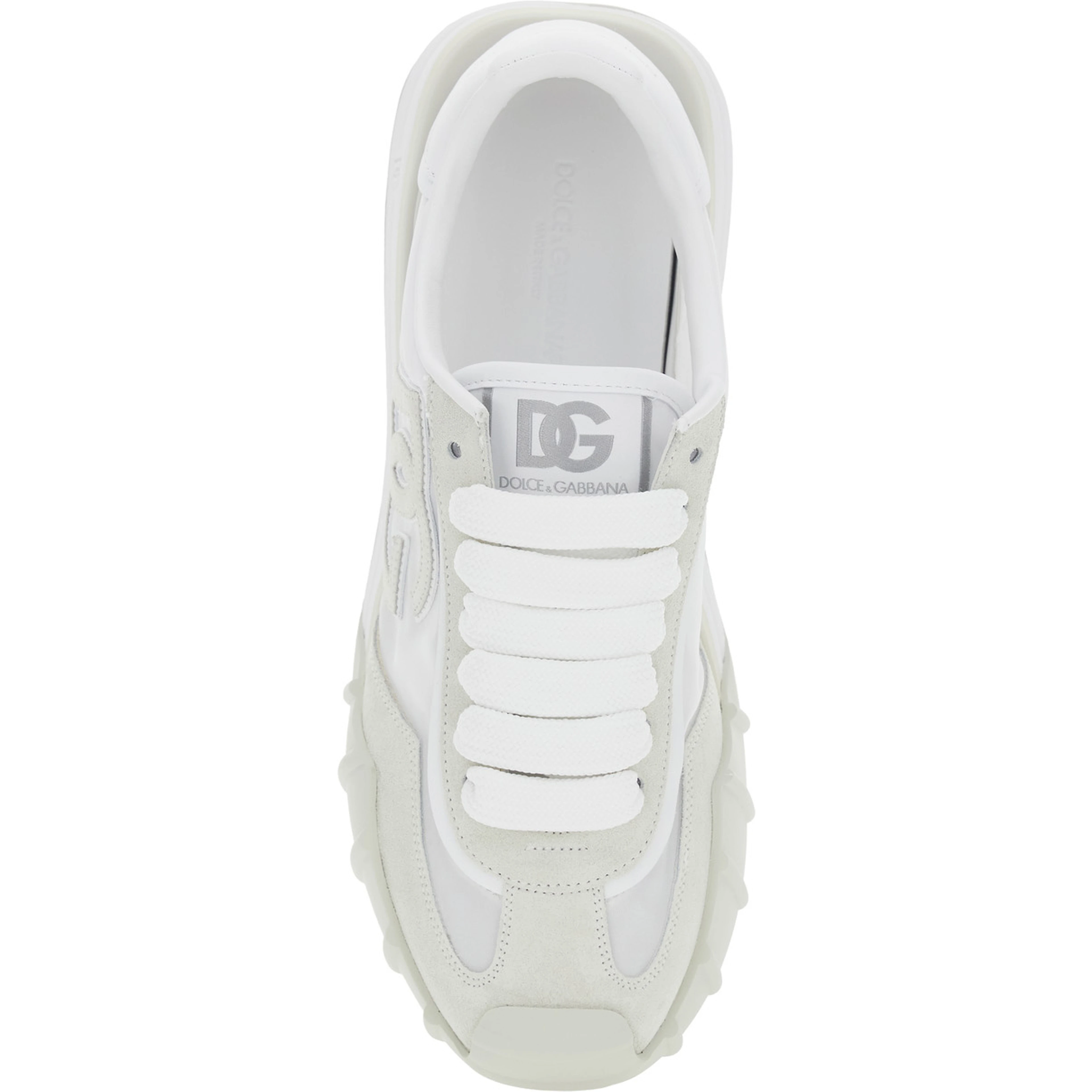 DG Athletic White Low Top Sneakers with Maxi Logo on the Side and Logo Patch on the Tongue in Suede and Mesh for Men