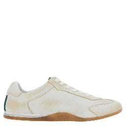 White Sneaker Elan Low Top with Web Detail on Tongue and Suede Heel for Women