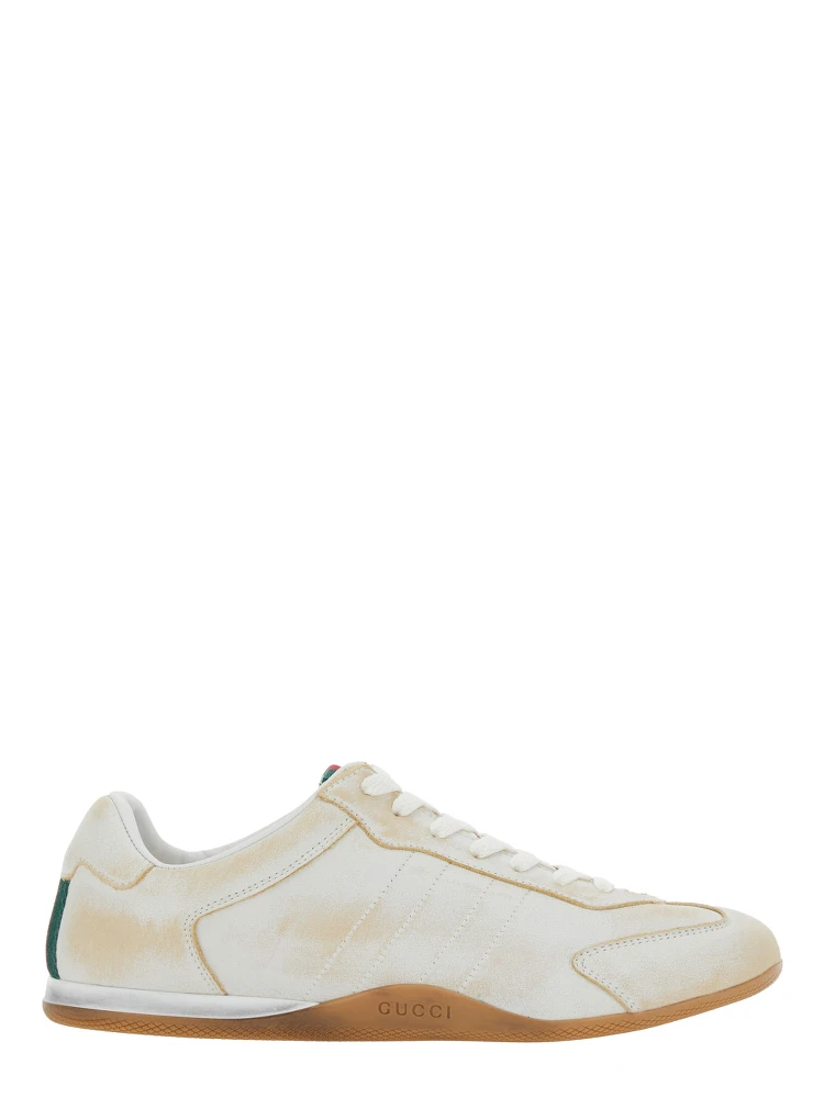 White Sneaker Elan Low Top with Web Detail on Tongue and Suede Heel for Women