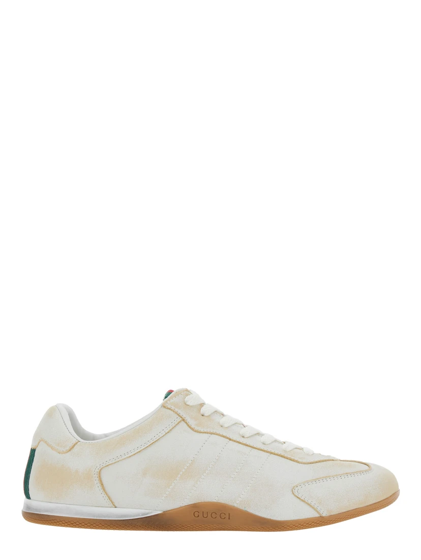 White Sneaker Elan Low Top with Web Detail on Tongue and Suede Heel for Women