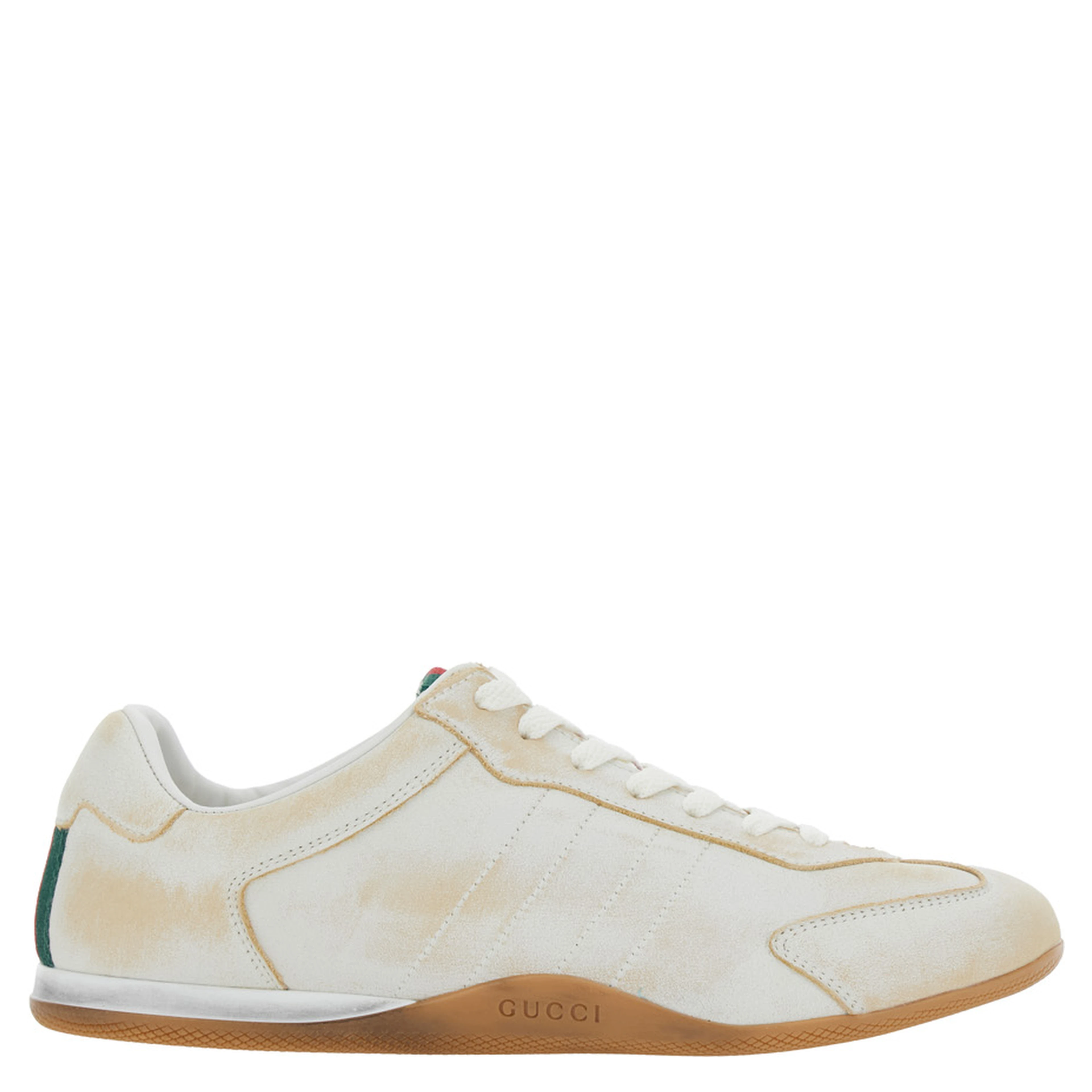 White Sneaker Elan Low Top with Web Detail on Tongue and Suede Heel for Women