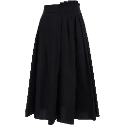 Black Skirt with Pleated Design in Cotton for Women