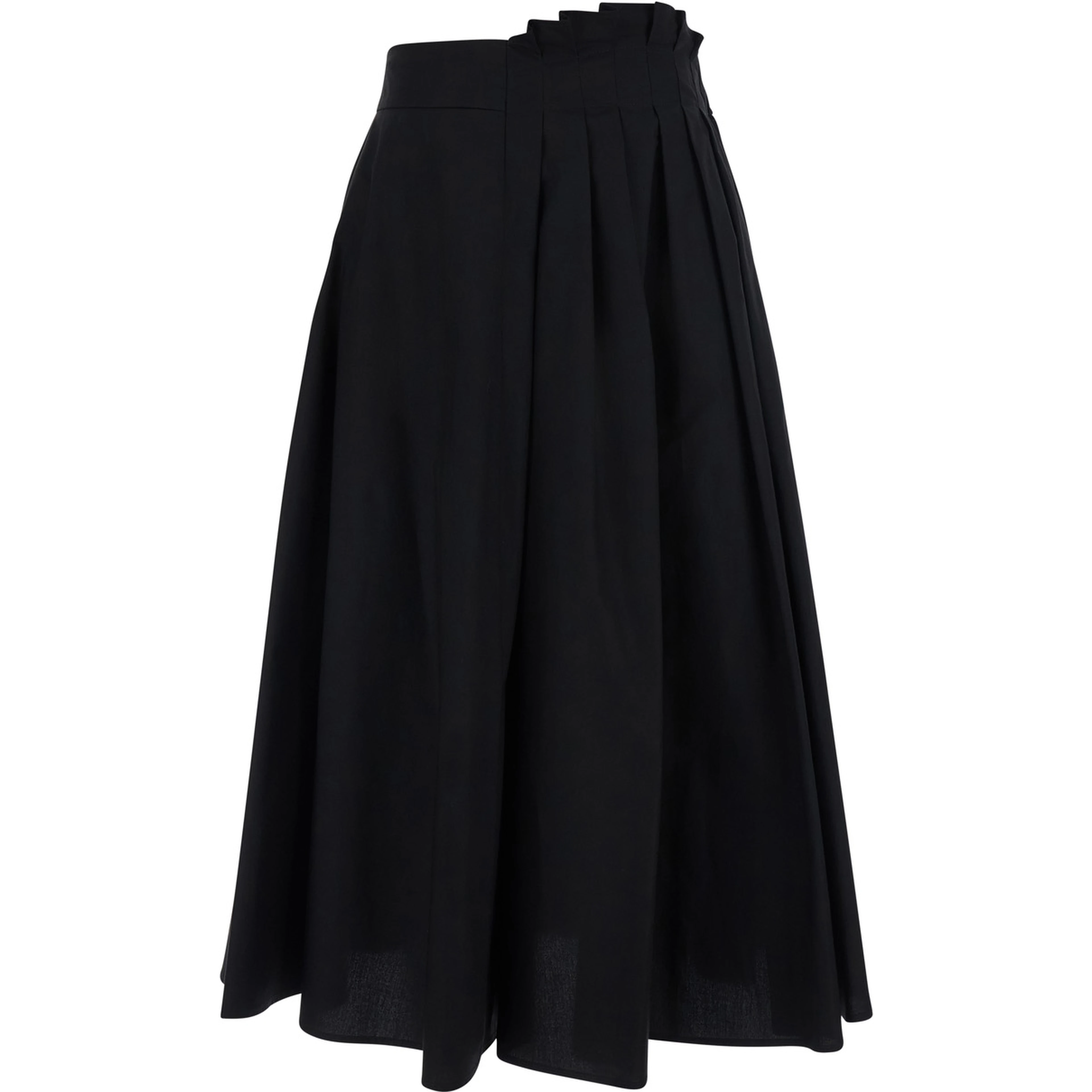 Black Skirt with Pleated Design in Cotton for Women