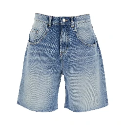 Wide Leg Bermuda with Logo Patch on the Back in Blue Denim for Women