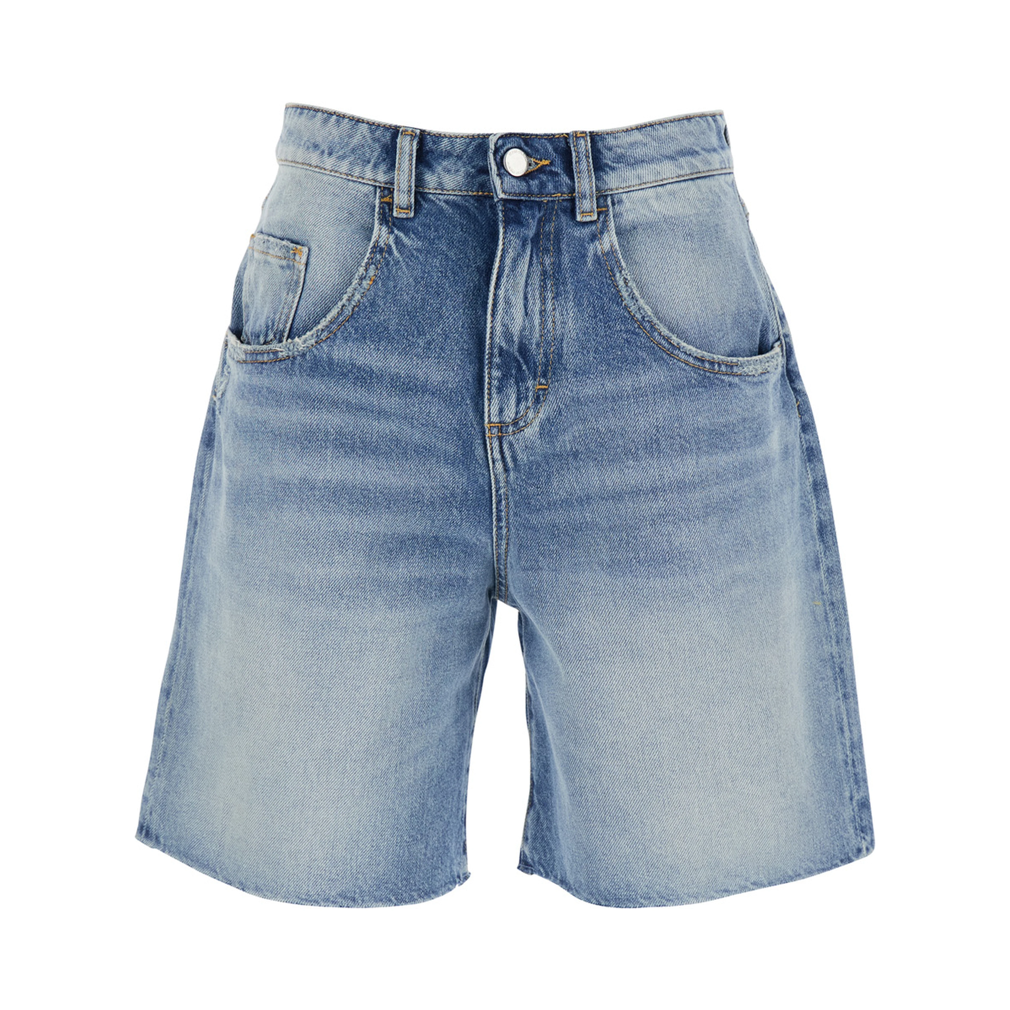 Wide Leg Bermuda with Logo Patch on the Back in Blue Denim for Women