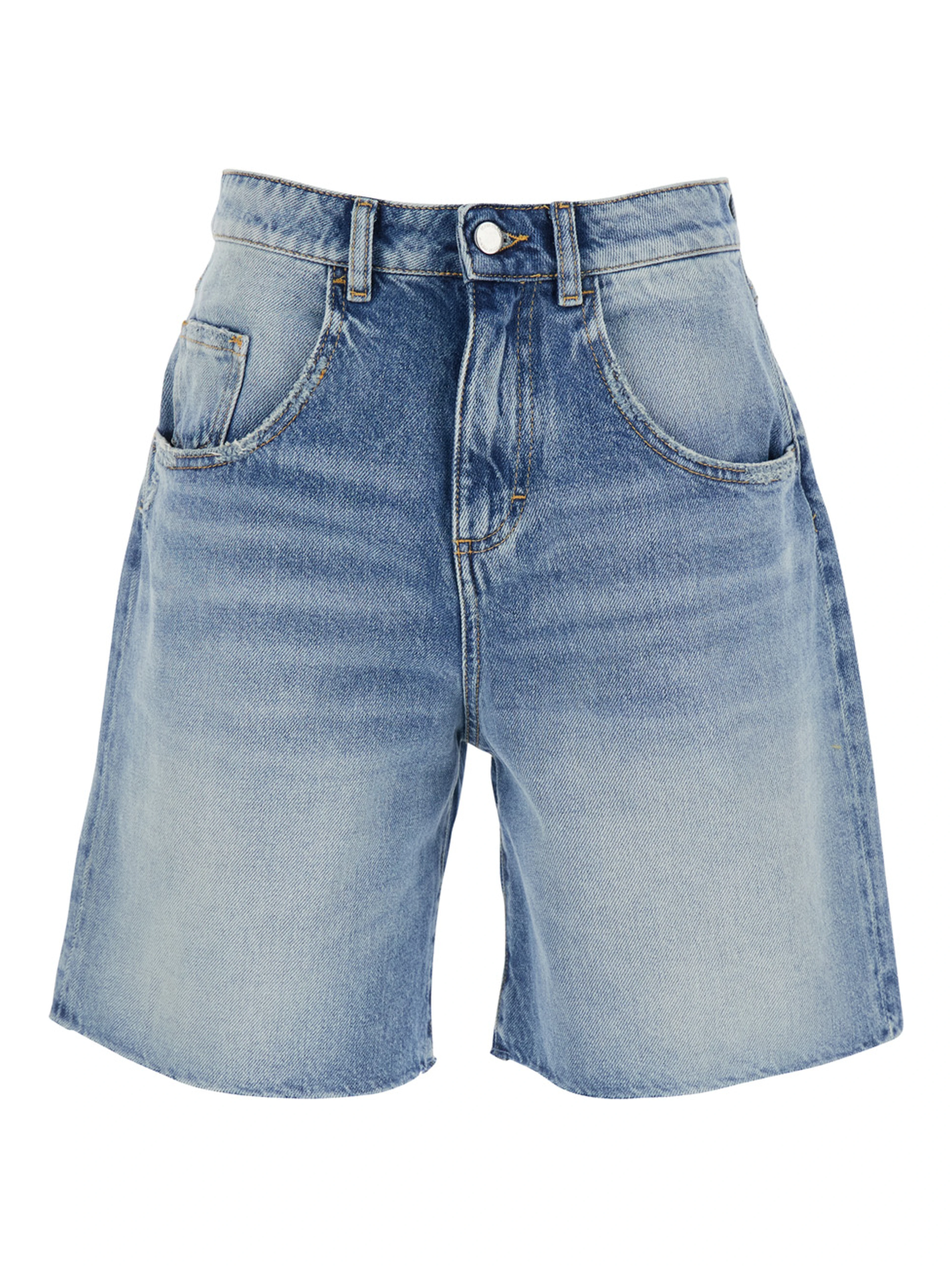 Wide Leg Bermuda with Logo Patch on the Back in Blue Denim for Women