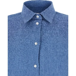 Blue Shirt with Classic Collar and Button Closure for Women