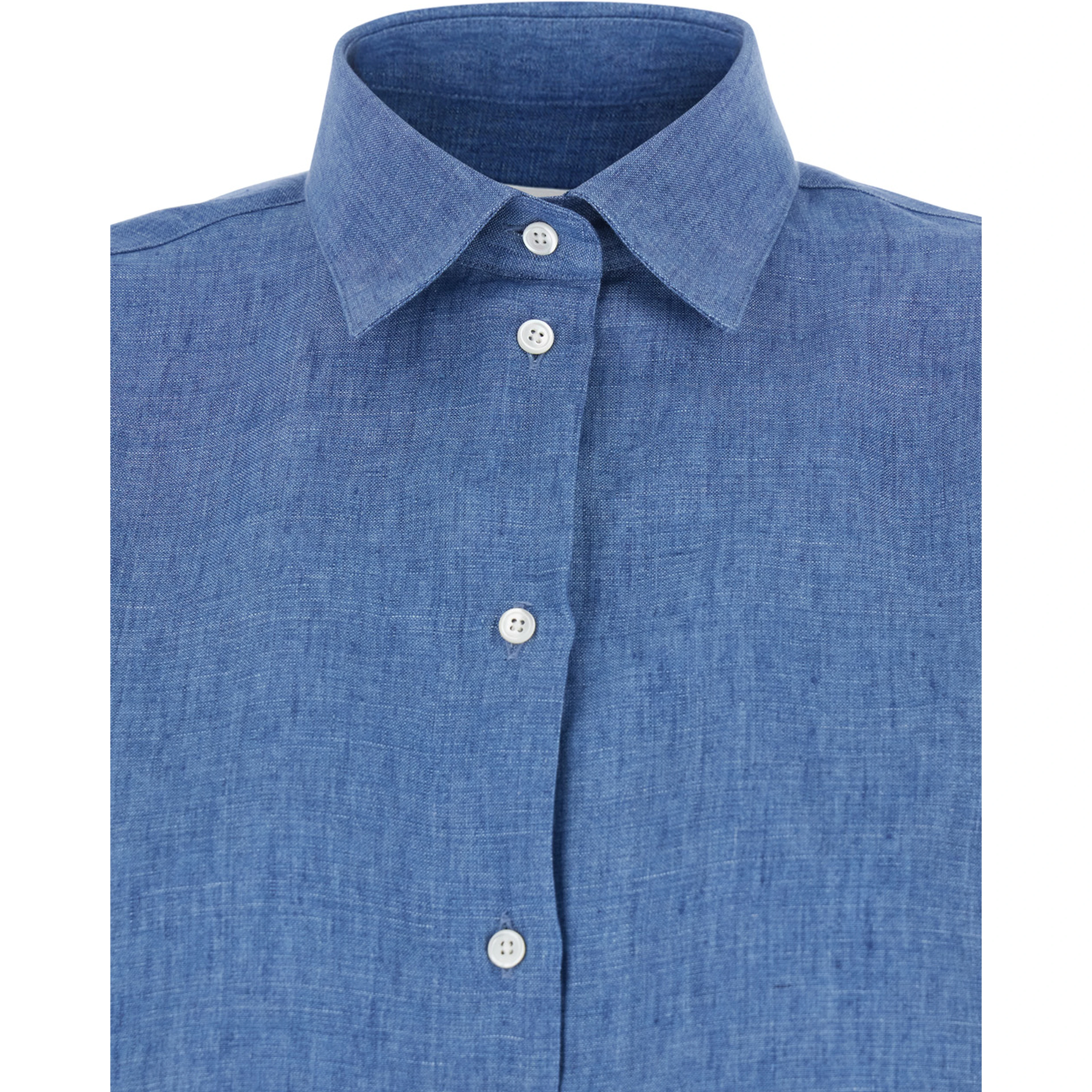 Blue Shirt with Classic Collar and Button Closure for Women