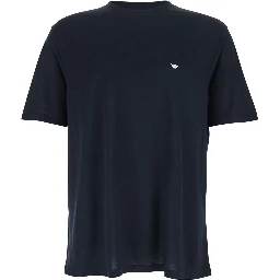 Blue T-Shirt REG FII ACQUILA A PETTO LIOCEL with Logo on the Front in Lyocell and Cotton for Men