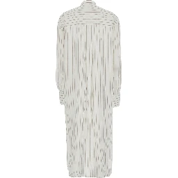 White Dress with a round neckline and a patch pocket on the front and all-over striped motif in viscose blend for women