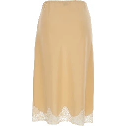 Beige Silk Skirt with Elastic Waist and Lace Hem for Women