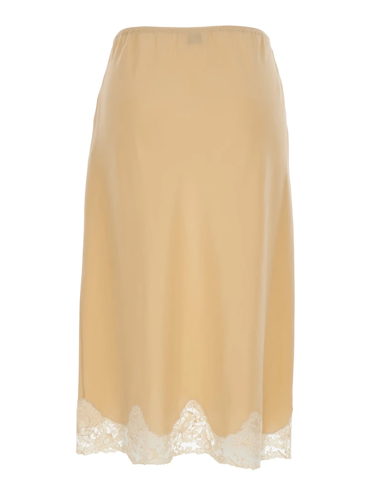 Beige Silk Skirt with Elastic Waist and Lace Hem for Women alternative