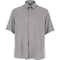 Grey Shirt with short sleeves and classic collar in Viscose for Men