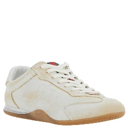 White Sneaker Elan Low Top with Web Detail on Tongue and Suede Heel for Women