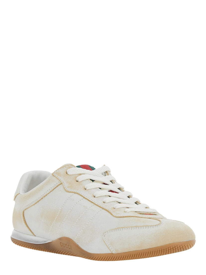 White Sneaker Elan Low Top with Web Detail on Tongue and Suede Heel for Women