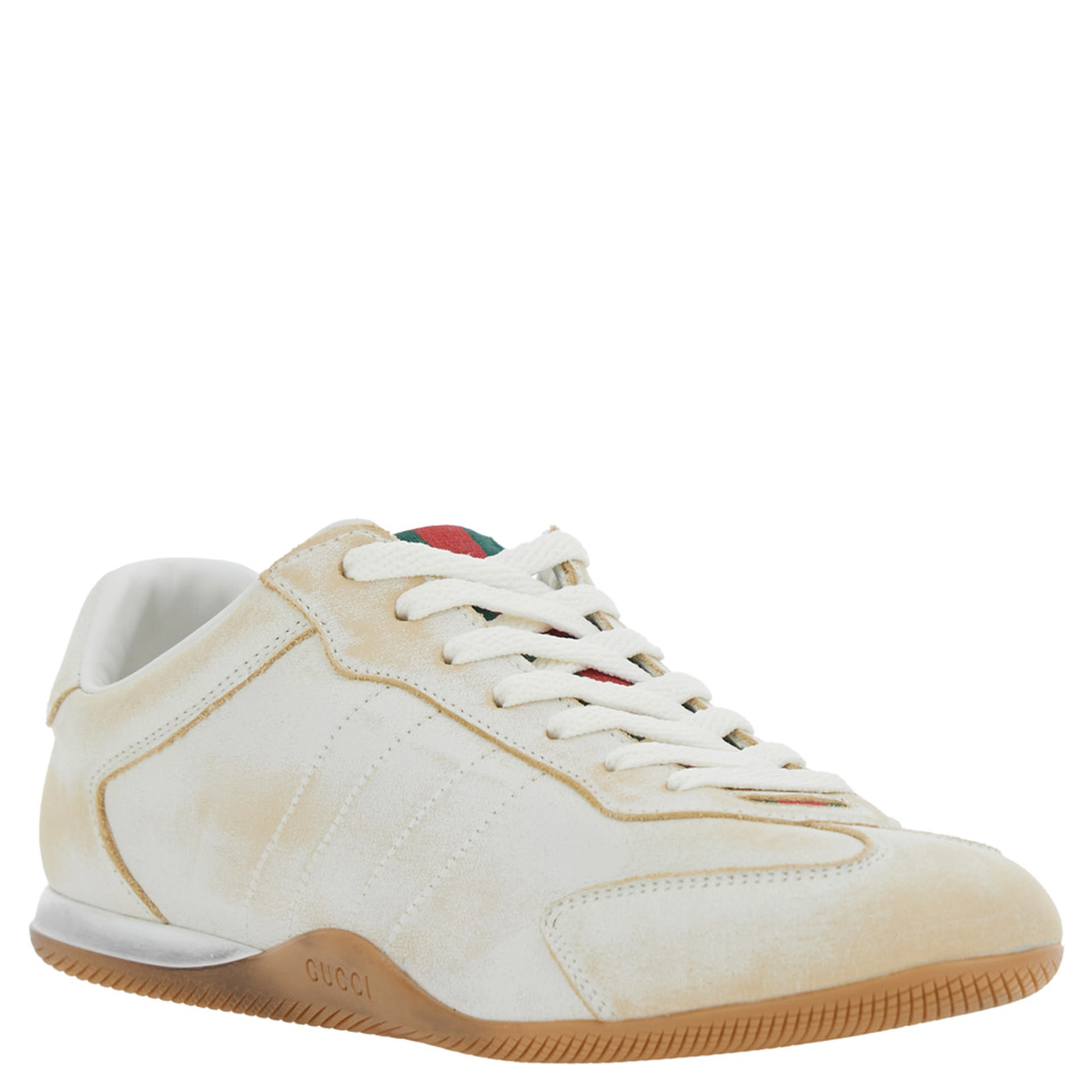 White Sneaker Elan Low Top with Web Detail on Tongue and Suede Heel for Women