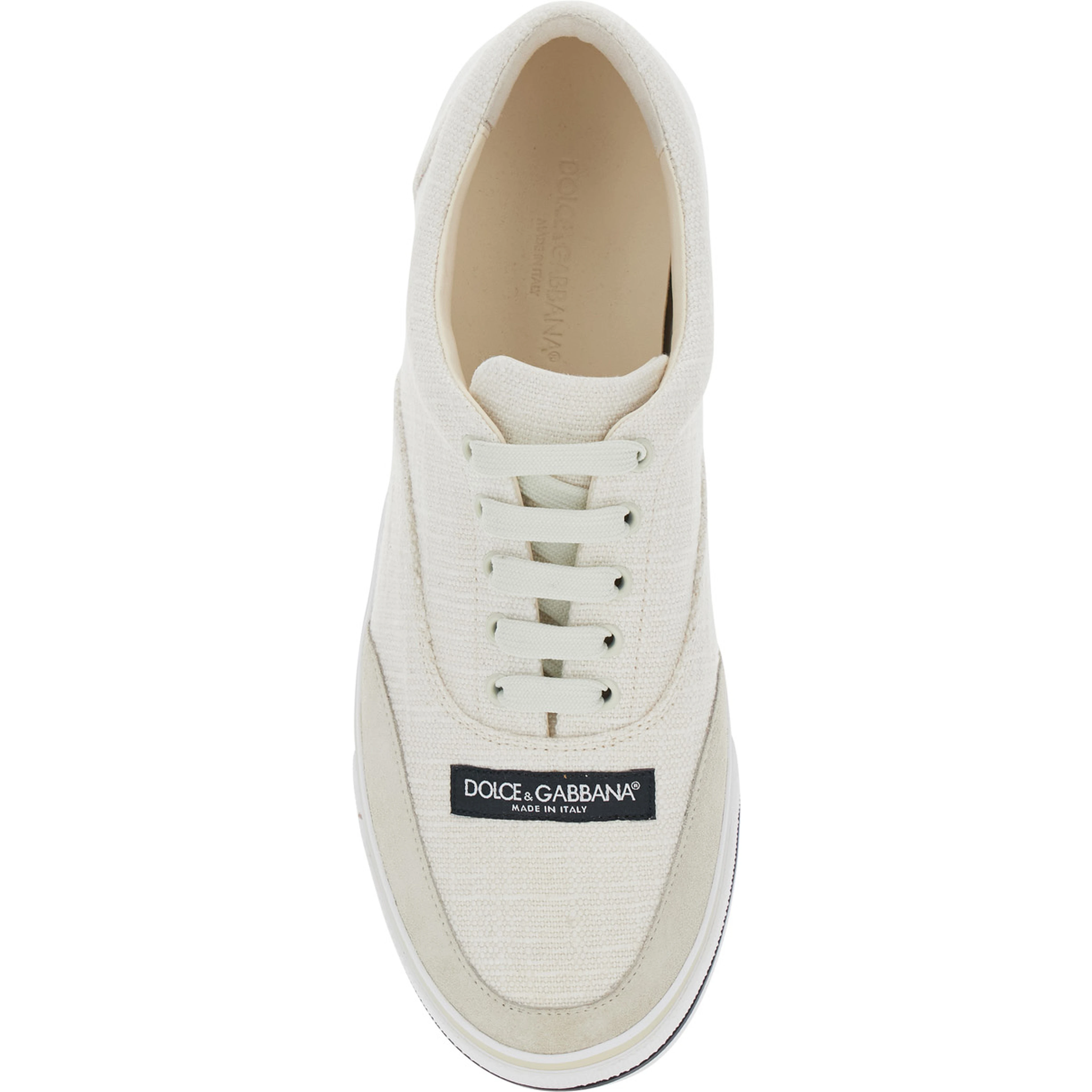 Beige Low Top Sneakers with Logo Patch on the Front in Canvas for Men