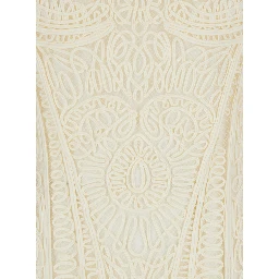 Fiona White Long Dress with All-Over Embroidery and Concealed Rear Zip Closure in Tech Fabric Woman