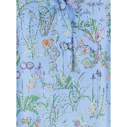 blue Shirt with Cuban collar and all-over floral print in silk woman