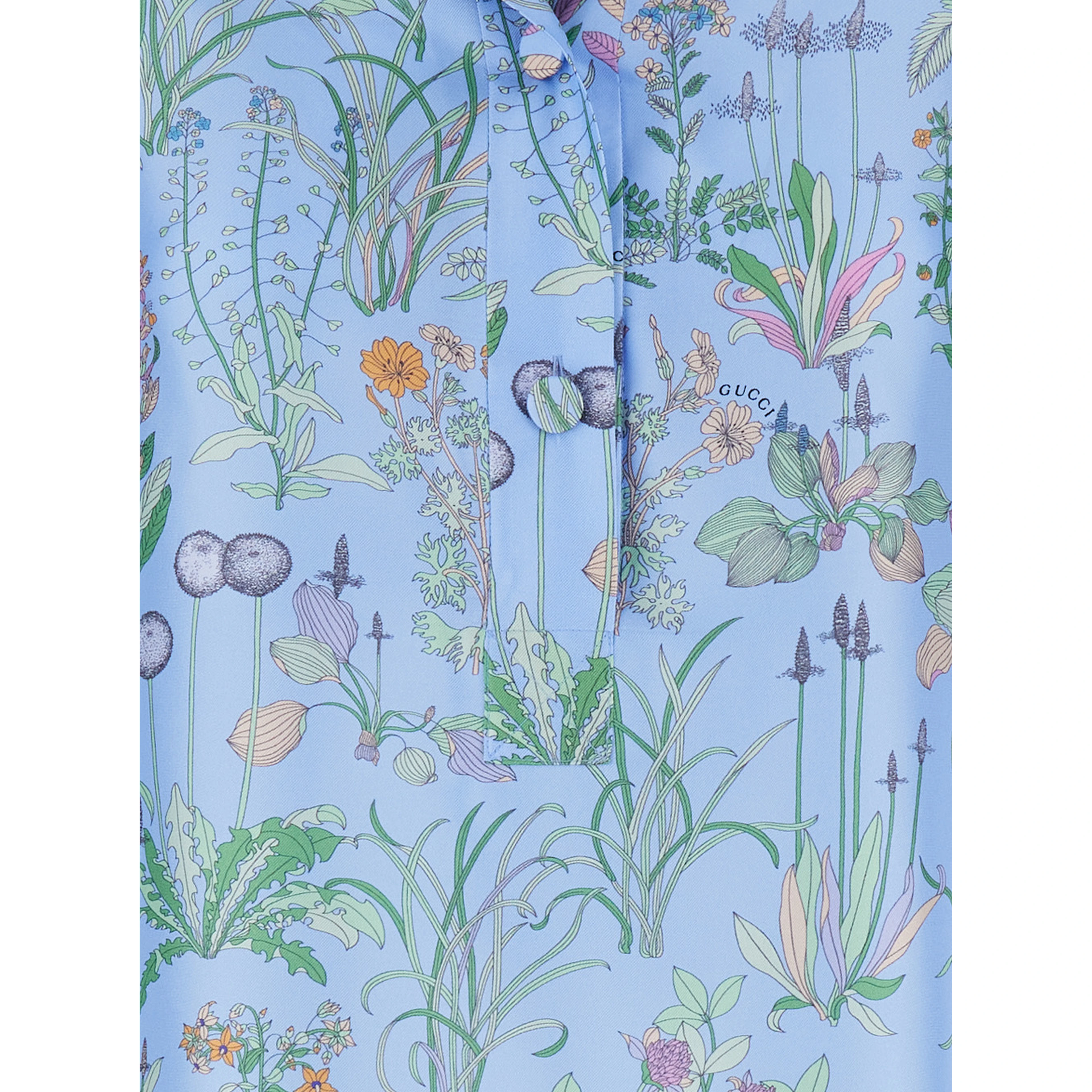 blue Shirt with Cuban collar and all-over floral print in silk woman