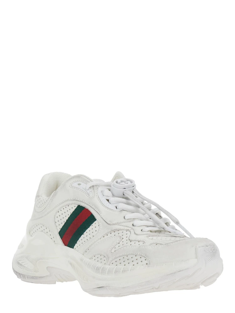 White Low Top Sneaker with Perforated Design and Web Detail on the Side in Leather for Women alternative