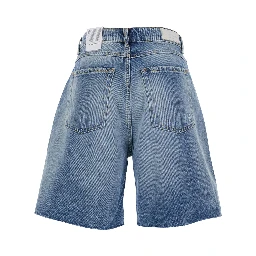 Wide Leg Bermuda with Logo Patch on the Back in Blue Denim for Women