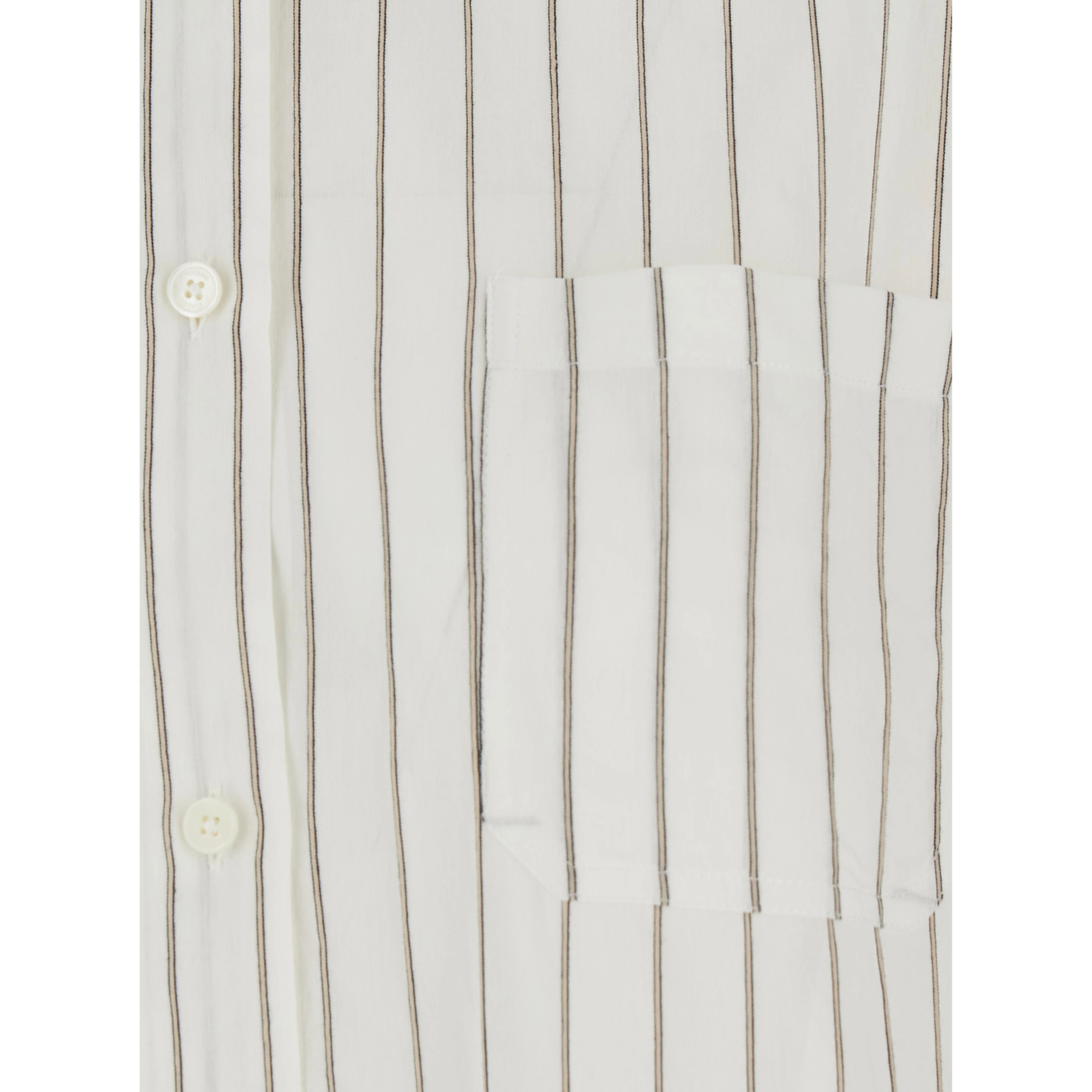 White Dress with a round neckline and a patch pocket on the front and all-over striped motif in viscose blend for women