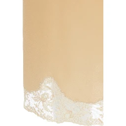 Beige Silk Skirt with Elastic Waist and Lace Hem for Women