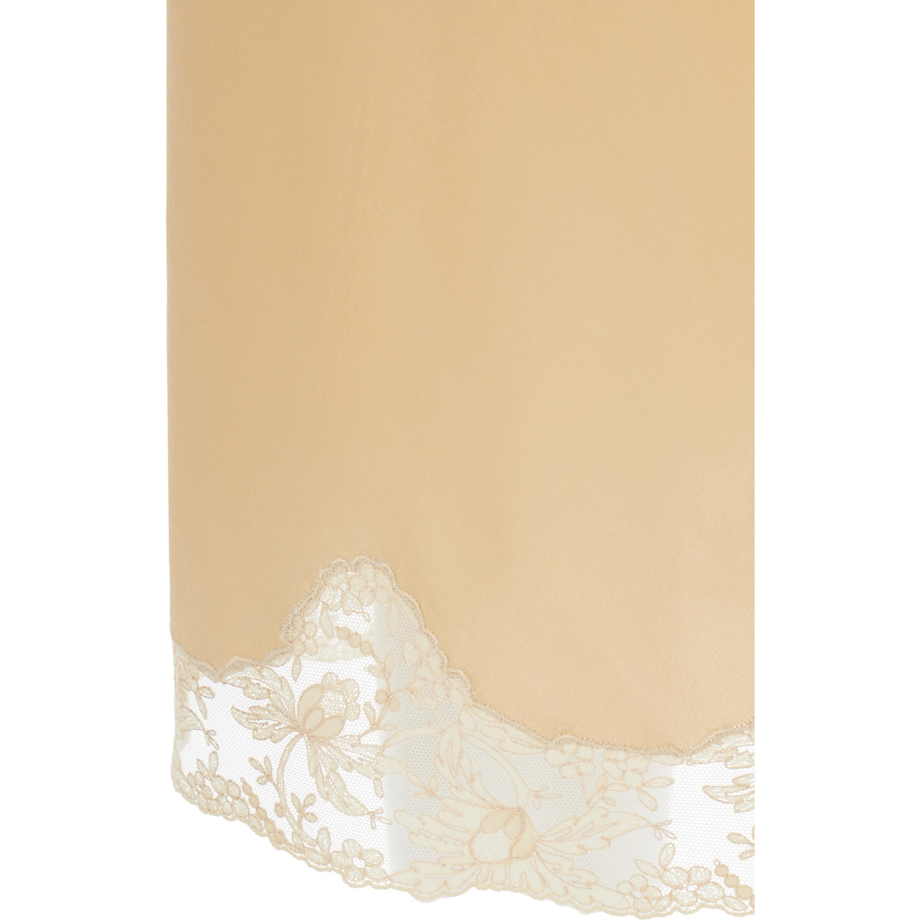 Beige Silk Skirt with Elastic Waist and Lace Hem for Women