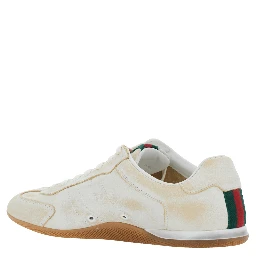 White Sneaker Elan Low Top with Web Detail on Tongue and Suede Heel for Women