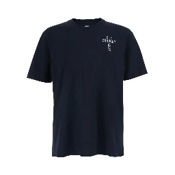 Blue T-Shirt with Round Neck and Logo Print in Cotton Man