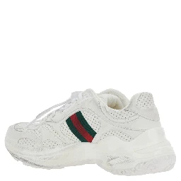 White Low Top Sneaker with Perforated Design and Web Detail on the Side in Leather for Women