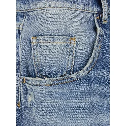 Wide Leg Bermuda with Logo Patch on the Back in Blue Denim for Women