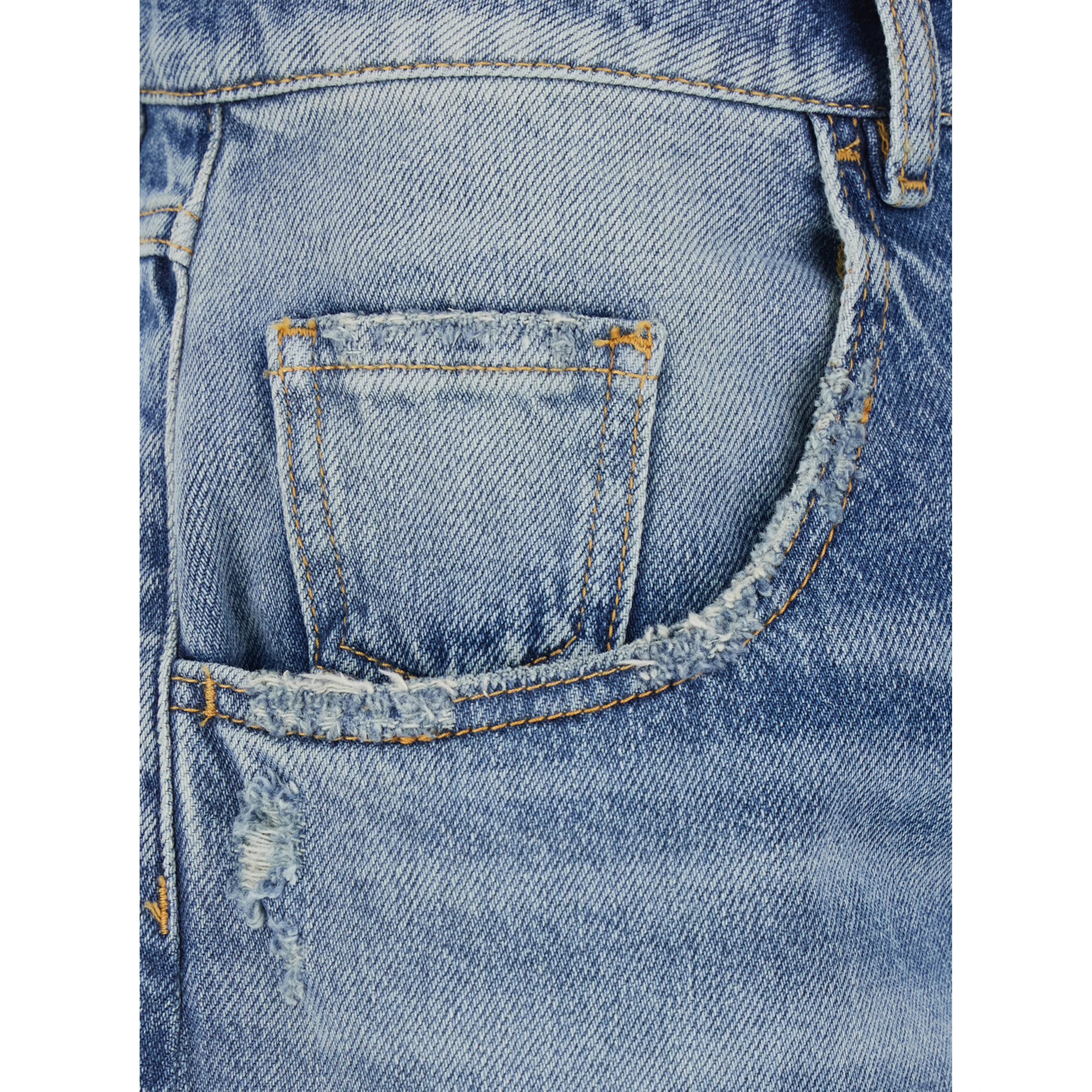 Wide Leg Bermuda with Logo Patch on the Back in Blue Denim for Women