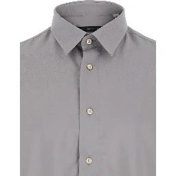 Grey Shirt with short sleeves and classic collar in Viscose for Men