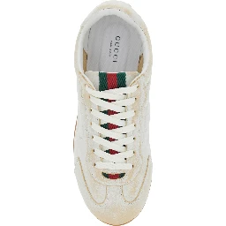 White Sneaker Elan Low Top with Web Detail on Tongue and Suede Heel for Women