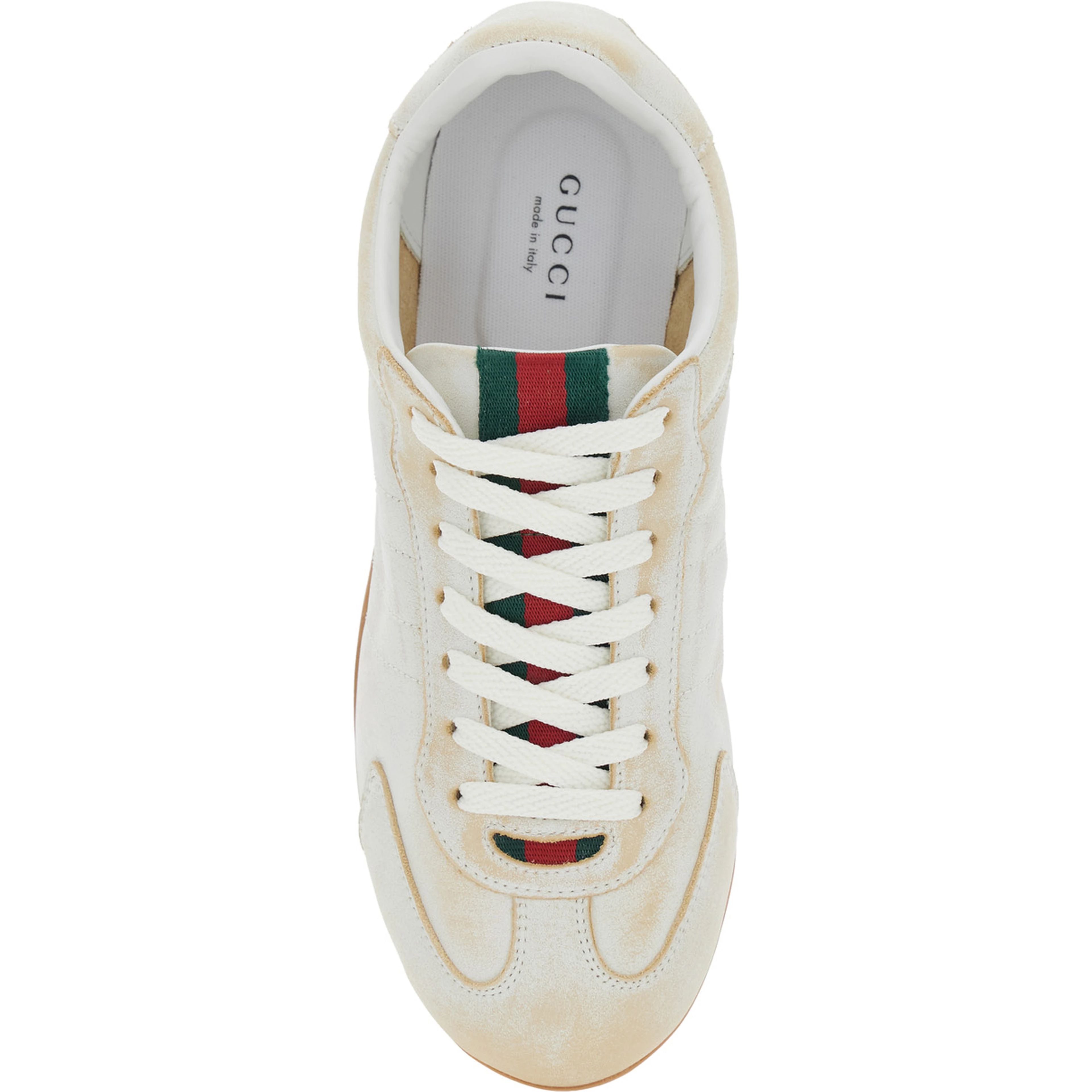 White Sneaker Elan Low Top with Web Detail on Tongue and Suede Heel for Women