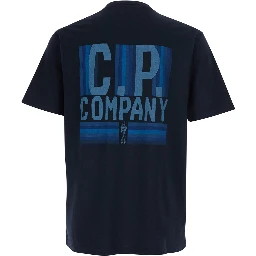 Blue T-Shirt with Round Neck and Logo Print in Cotton Man