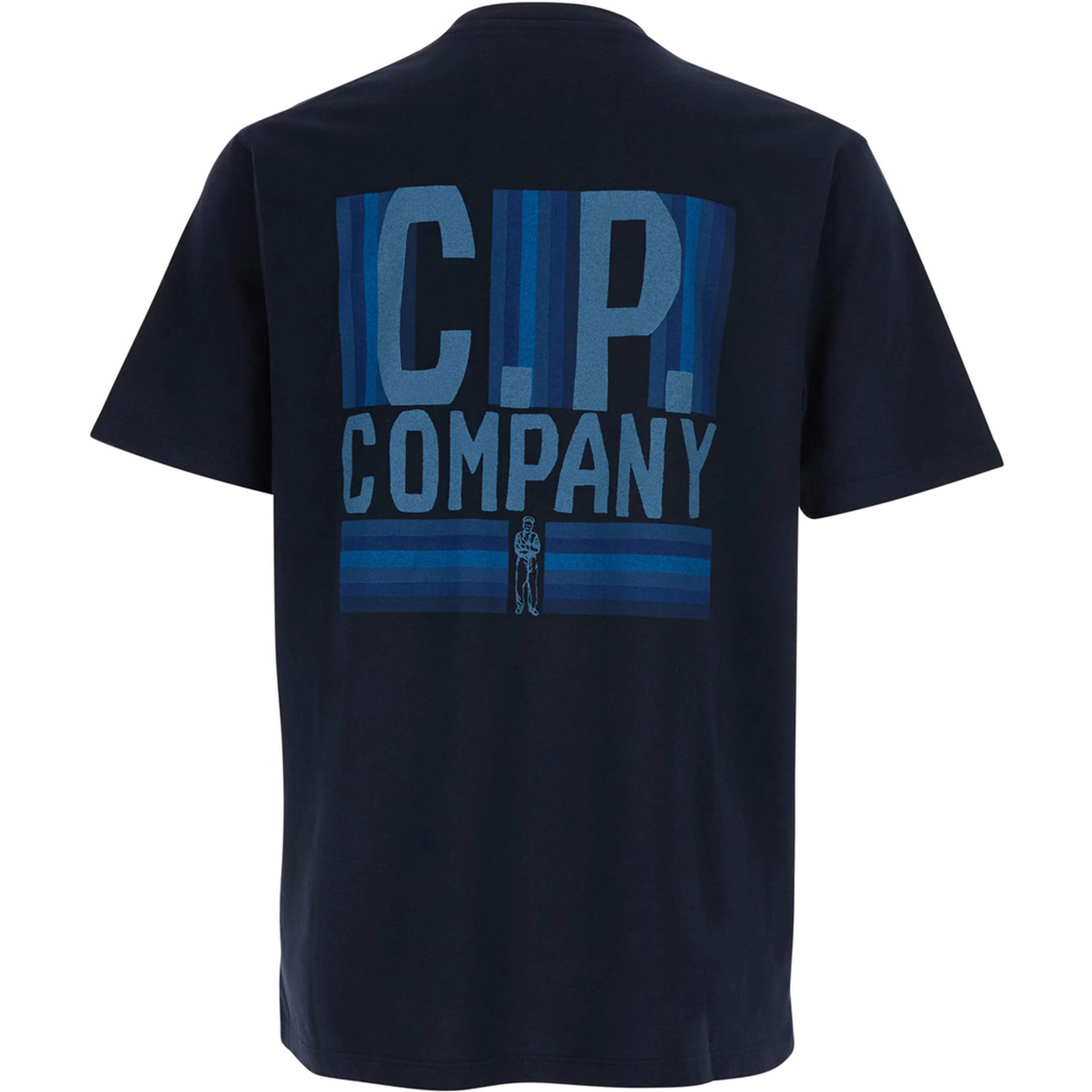 Blue T-Shirt with Round Neck and Logo Print in Cotton Man