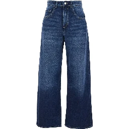 Wide Leg Jeans with Logo Patch on the Back in Blue Denim for Women