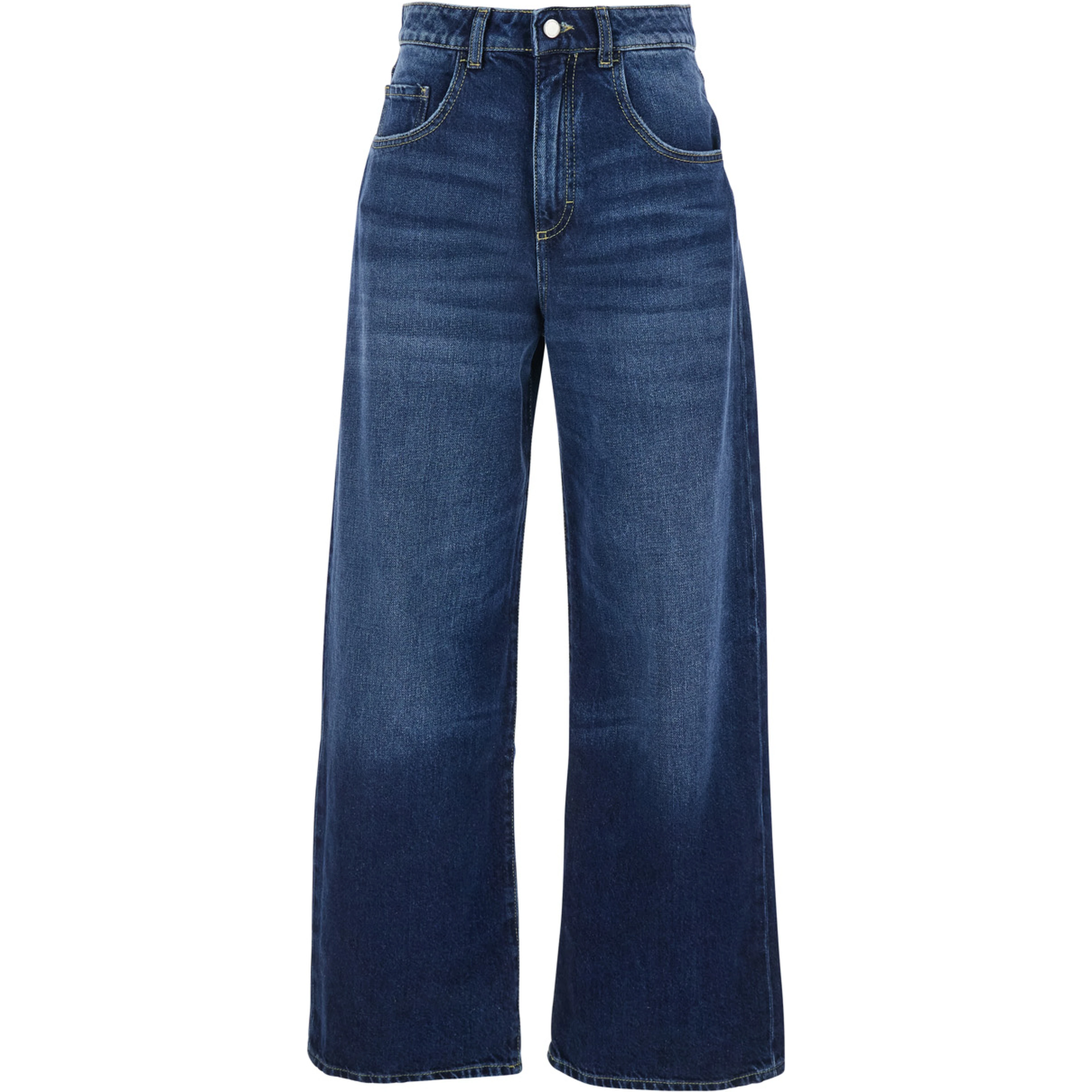Wide Leg Jeans with Logo Patch on the Back in Blue Denim for Women