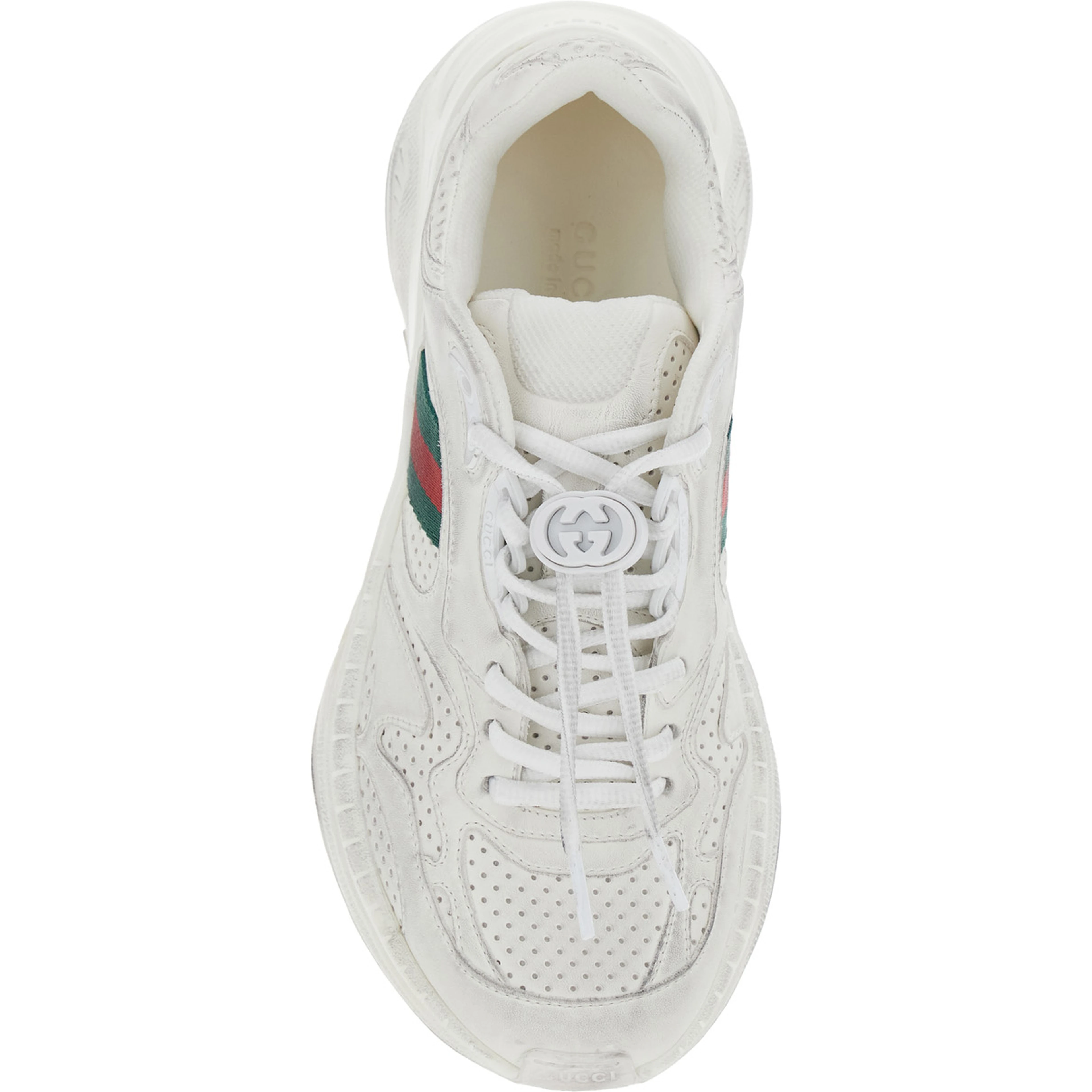 White Low Top Sneaker with Perforated Design and Web Detail on the Side in Leather for Women