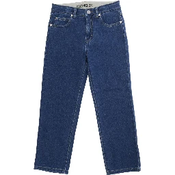 Five-pocket design jeans with logo patch on the back in blue denim for kids