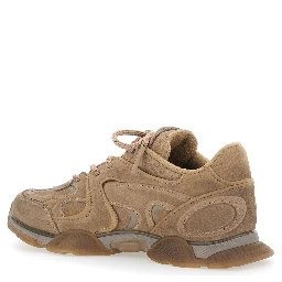 Eris Beige Low Top Sneakers with Logo Patch on the Tongue in Leather and Fabric Woman