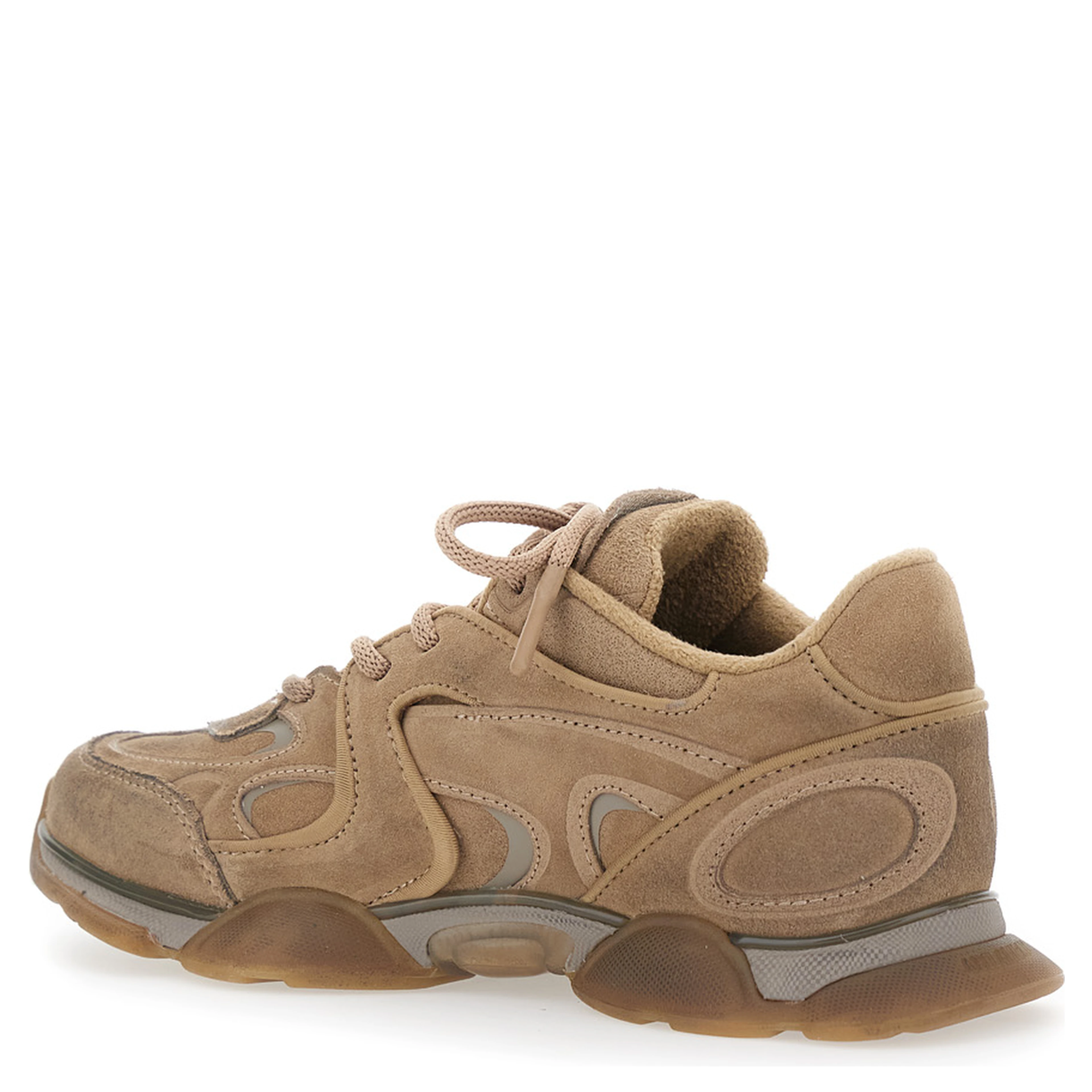 Eris Beige Low Top Sneakers with Logo Patch on the Tongue in Leather and Fabric Woman